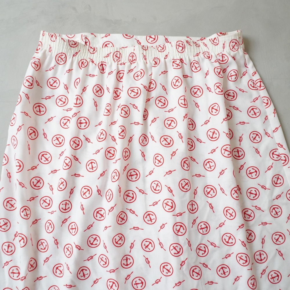 Vintage Anchor Print Midi Skirt Medium Womens White Red Pleated Coastal - Picture 4 of 7